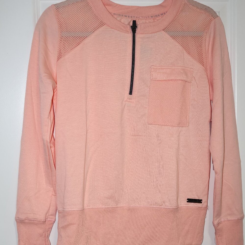 Nine West Active Pink/Coral Half Zip Sweatshirt Mesh Detail Small NWT
